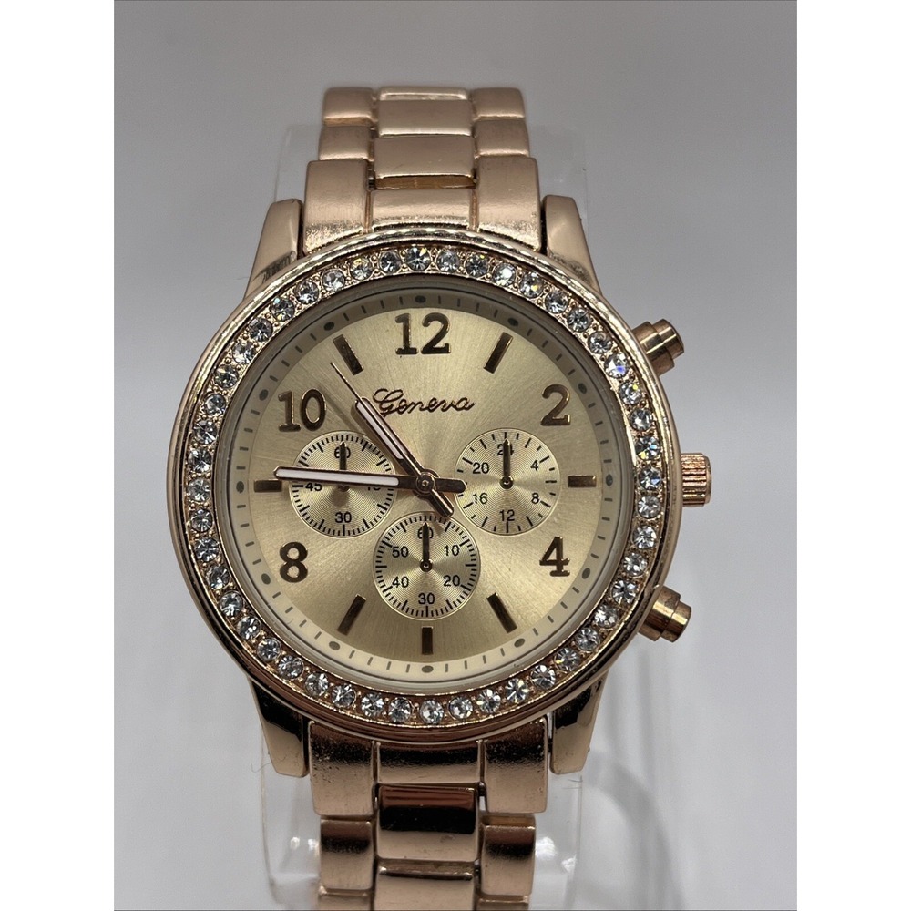 Geneva Women's Quartz‎ Watch Rose Gold 6.75" Band 37mm Case- New Battery